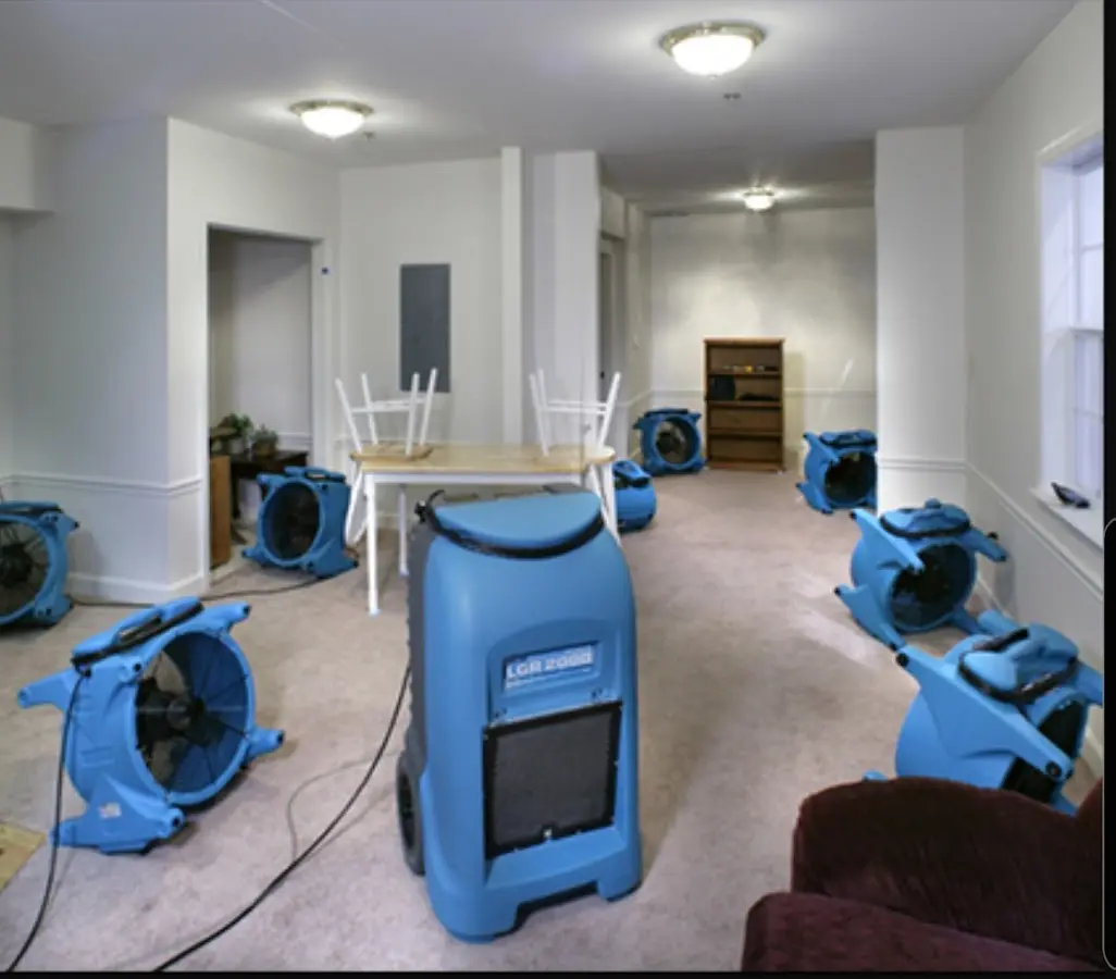 Air movers and dehumidifier setup for Water Extraction & Removal in Yorkville